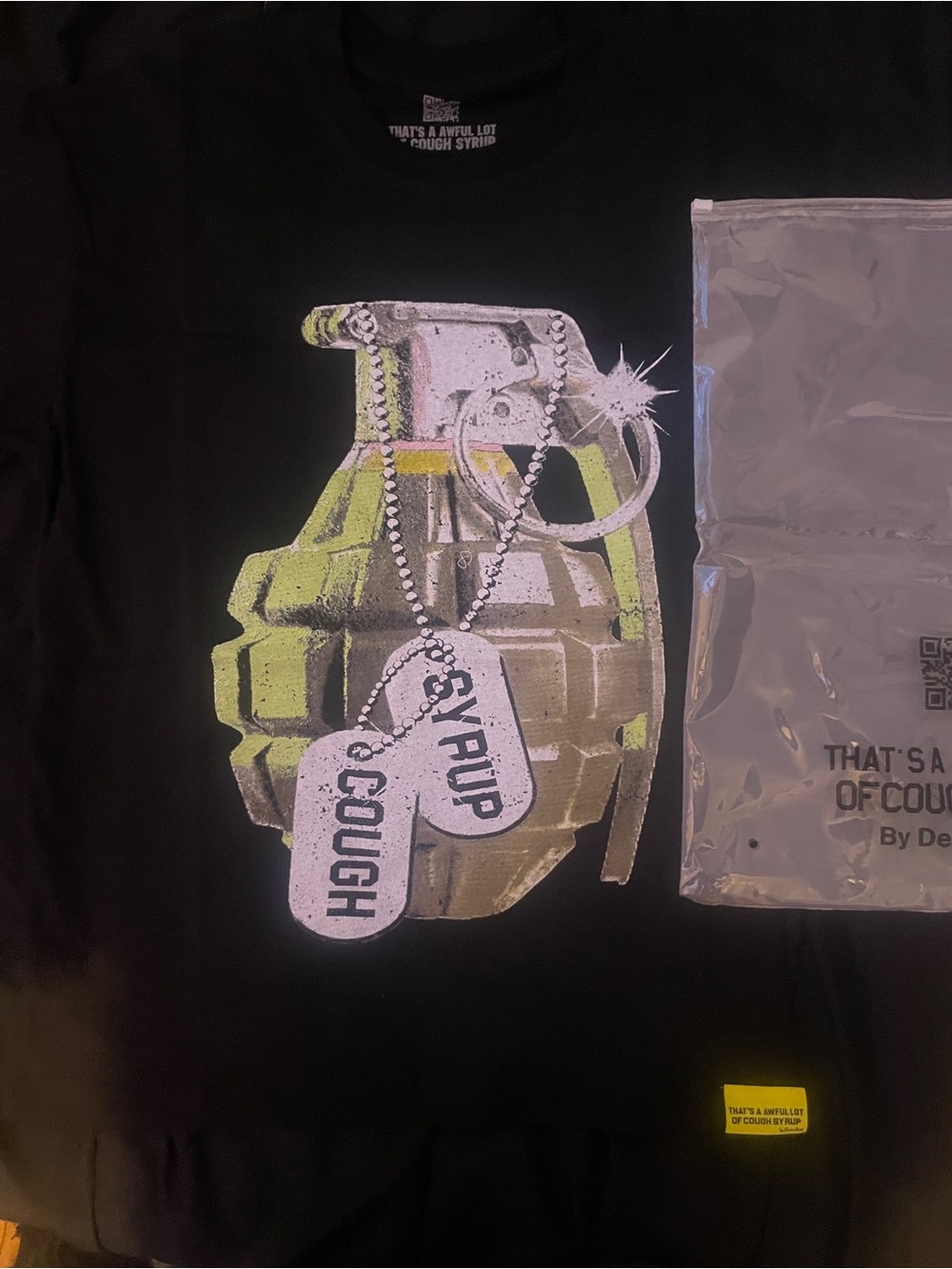 Graphic Grenade Tee with Yellow-Green Accents That’s a Aweful lot of cough syrup